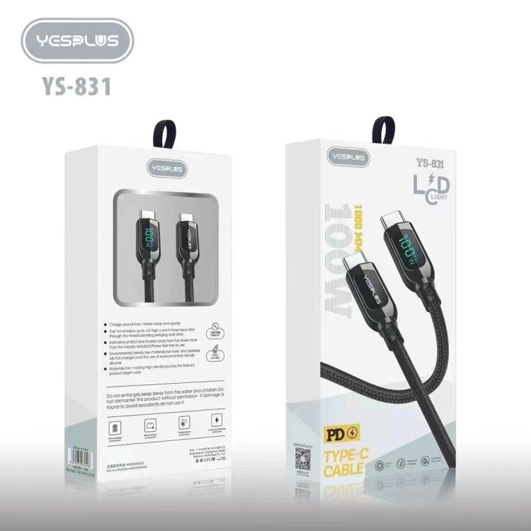 کابل شارژ دوسر Type-C نمایشگر دار YesPlus مدل YS-831