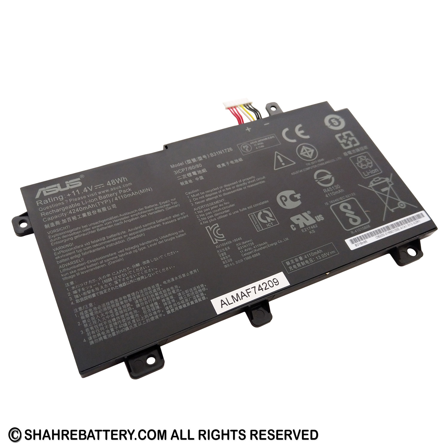 باتری اورجینال لپ تاپ ایسوس Asus TUF FX504 GD GE GM B31N1726 باتری اورجینال لپ تاپ ایسوس Asus TUF FX504 GD GE GM B31N1726